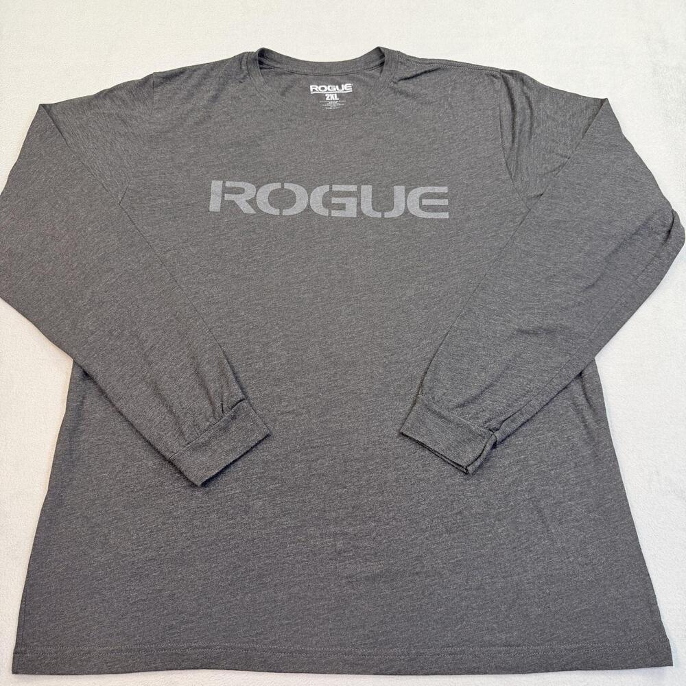 Rogue Shirt Mens 2XL Gray Long Sleeve Logo Graphic Tee Made USA CrossFit